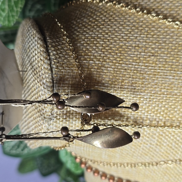 3 Piece Lot, 1 Copper Tone Beaded, 1 Gold Tone Tassel Necklaces & 1  Pr Earrings - Picture 12 of 14